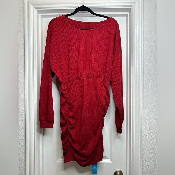 New CUPSHE Knit Dress Round Neck Elastic Waist Ruched SIZE Lg - Picture 2 of 9